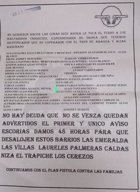 Panfleto amenaza de muerte a expendedores de droga en Bucaramanga: ¿Tren de Aragua?